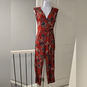 Angie Open Back Red Floral Wrap Jumpsuit. Size S.